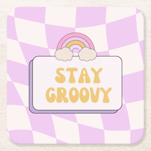 Stay Groovy Square Paper Coaster (Front)