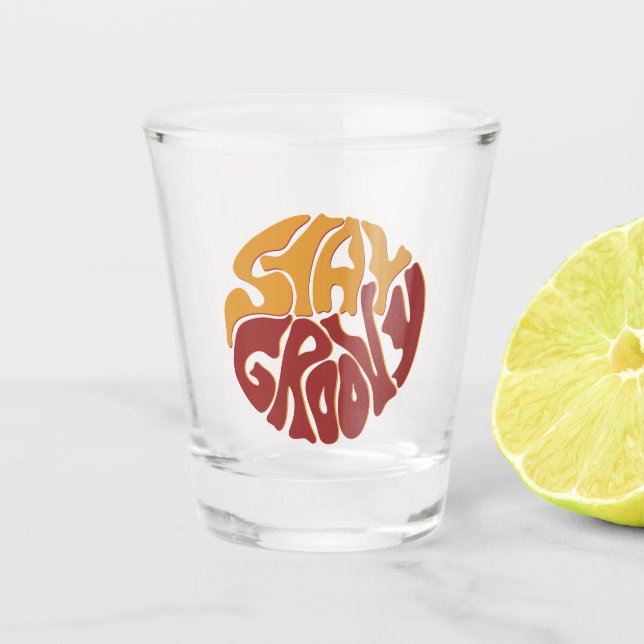 Stay Groovy with a Splash of Red and Yellow Shot Glass (Front)