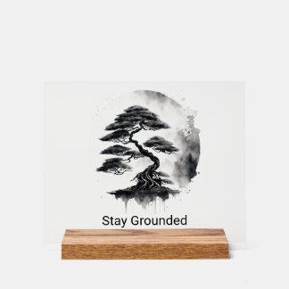 Stay Grounded Minimalist Style in Black Ink Acrylic Sign