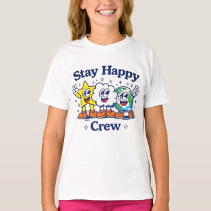Stay Happy Crew Cute Kids Cartoon Star Cloud Earth T-Shirt