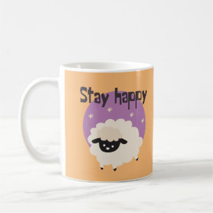 Stay happy Kawaii cute funny white sheep purple  Coffee Mug