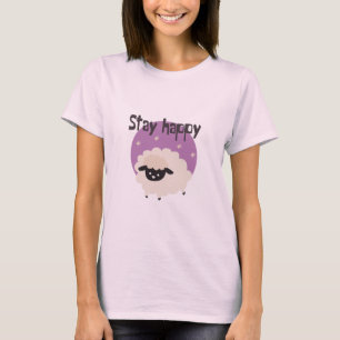 Stay happy Kawaii cute funny white sheep purple T-Shirt