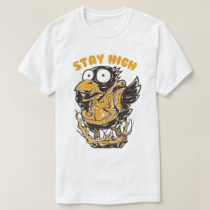 Stay High Funny Crow Cartoon Streetwear Graphic T-Shirt