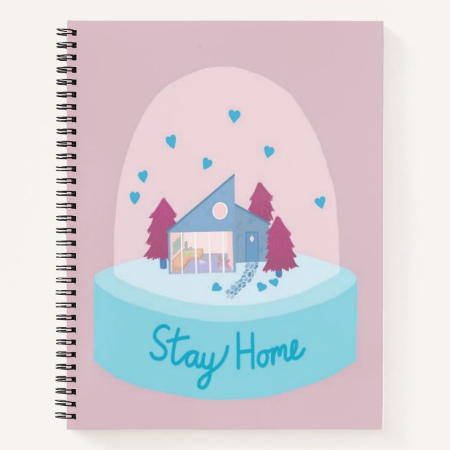 Stay Home Snow Globe Hearts Notebook (Front)