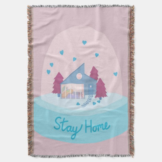Stay Home Snow Globe Hearts Throw Blanket (Front Vertical)