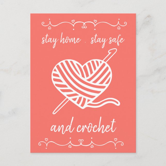Stay Home Stay Safe and Crochet Coral Happy Mail Postcard (Front)