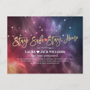 Stay Home & Stay Safe Wedding Postponement Galaxy Announcement Postcard