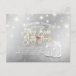 Stay Home Stay Safe Wedding Postponement Mason Jar Announcement Postcard