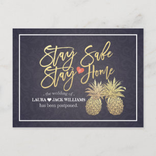 Stay Home Stay Safe Wedding Postponement Pineapple Announcement Postcard