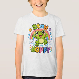 Stay Hoppy Cute Happy Frog Cartoon Design Tri-Blend Shirt