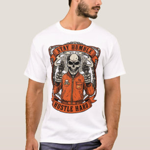 Stay Humble Hustle Hard Haloween Skull Guns Orange T-Shirt