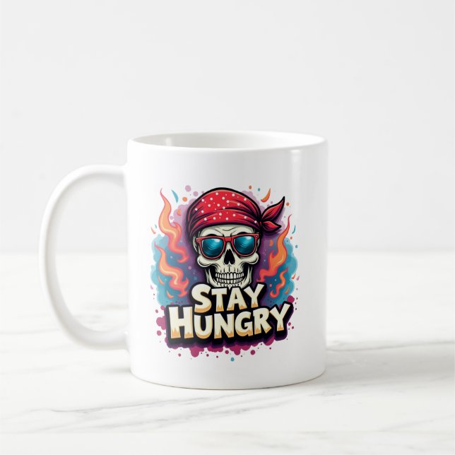 Stay Hungry Skull Bandanna Hustler Graphic Tee  Coffee Mug (Left)