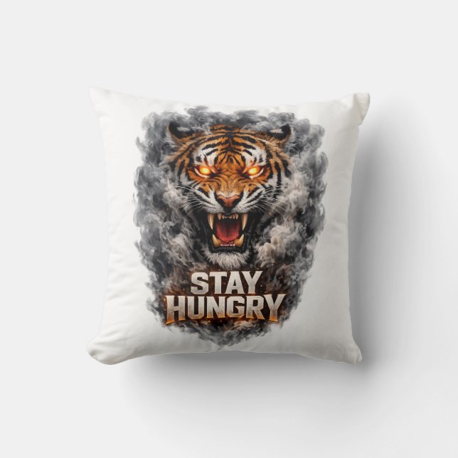 Stay Hungry Tiger Motivation Design Cushion (Front)