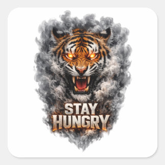 Stay Hungry Tiger Motivation Design Square Sticker
