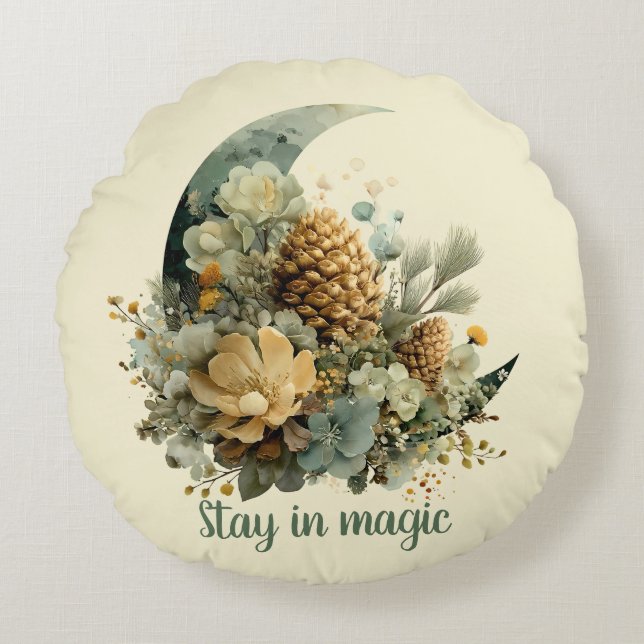 Stay in Magic Winter Moon Design Round Cushion (Front)