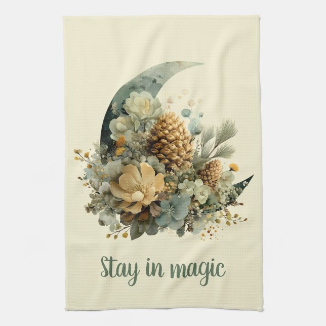 Stay in Magic Winter Moon Design Tea Towel (Vertical)