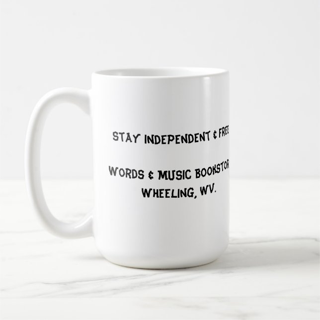 stay independant & free mug words & music books (Left)