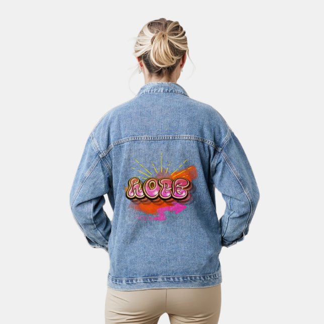 Stay Inspired Graffiti HOPE Graphic Denim Jacket (Model)