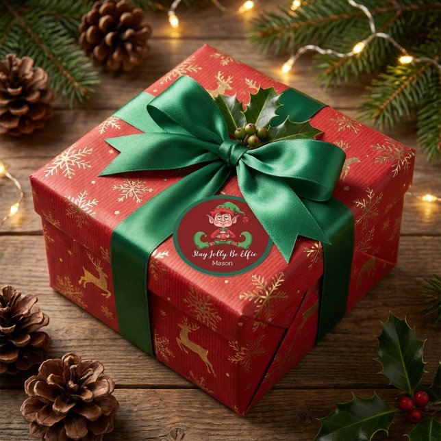 Stay Jolly Be Elfie Christmas Elf Personalized  Classic Round Sticker (Creator Uploaded)