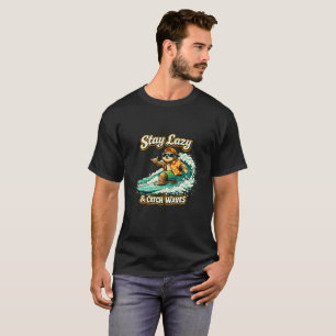 Stay Lazy & Catch Waves Funny Surfing Sloth Retro T-Shirt