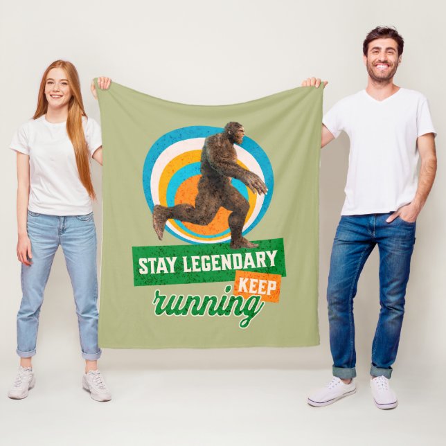 Stay Legendary, Keep Running Funny Bigfoot Fleece Blanket (In Situ)