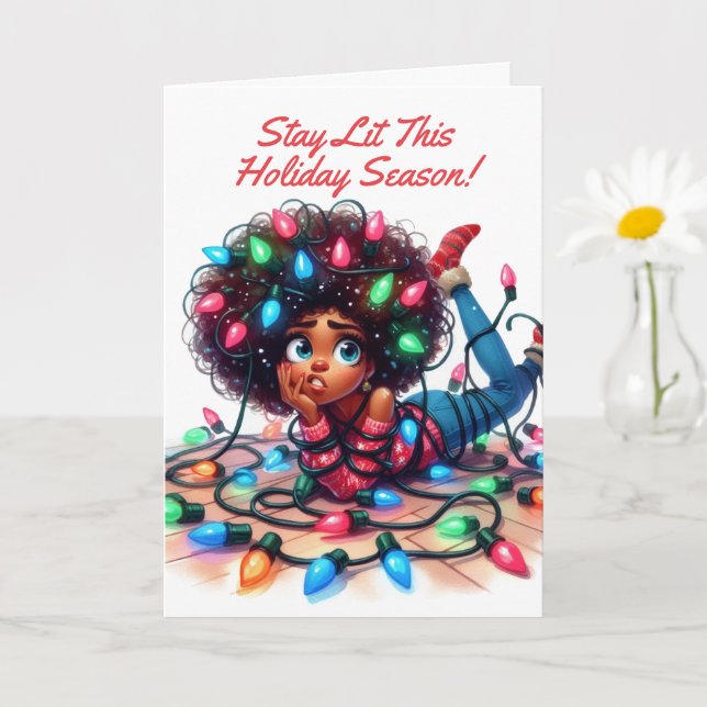 Stay Lit | Afrocentric Christmas Card (Small Plant)