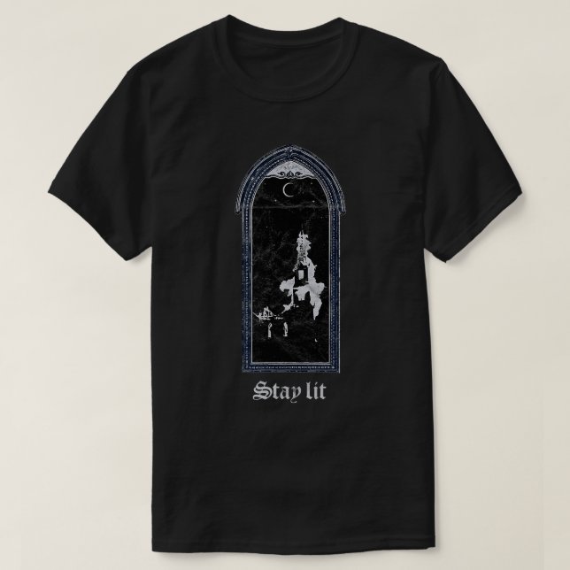 Stay Lit Occult Gothic Grunge Satan Burning Church T-Shirt (Design Front)
