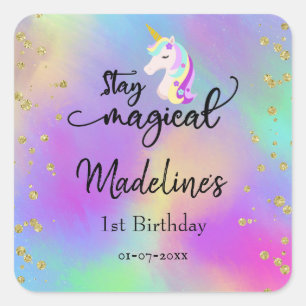 Stay Magical Colourful Unicorn Birthday Square Sticker
