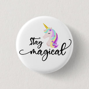 STAY MAGICAL Cute Colourful Floral Unicorn 3 Cm Round Badge