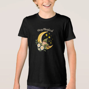 Stay Magical Gnome on Crescent Moon   Whimsical Tri-Blend Shirt