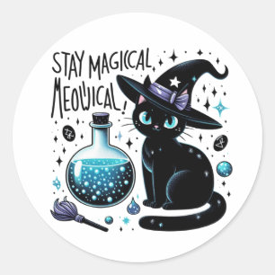 Stay Magical Meowgical Witch Black Cat Cute Classic Round Sticker