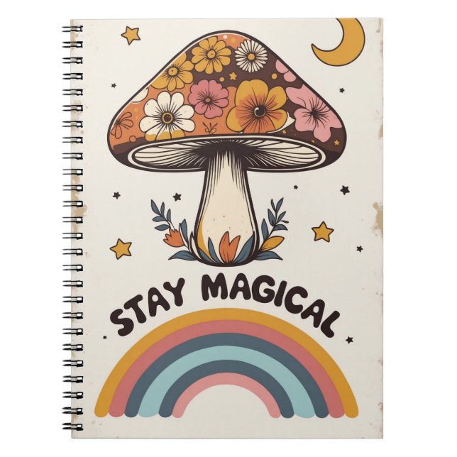 Stay Magical Mushroom Notebook | Boho Cute Journal (Front)