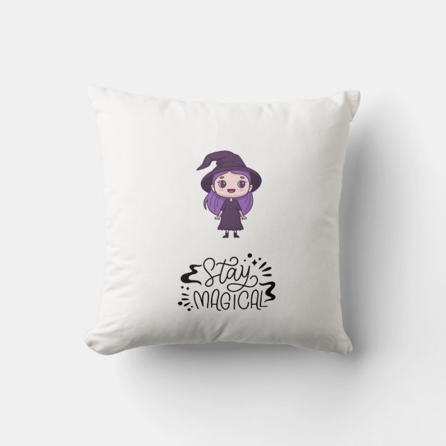 "Stay Magical Witch Sticker Pillow" Cushion (Front)