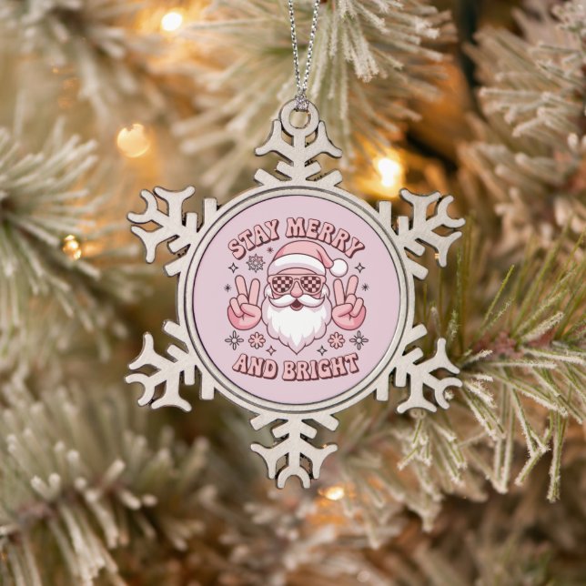 Stay Merry And Bright Christmas Ugly Xmas  Snowflake Pewter Christmas Ornament (Tree)