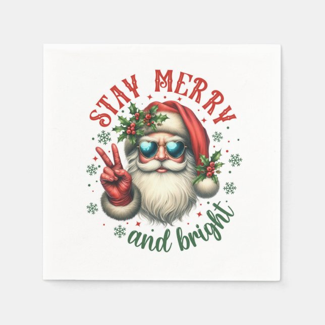 Stay Merry and Bright Cool Santa Napkin (Front)