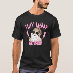 Stay Merry And Bright Merry Christmas Leopard Sant T-Shirt