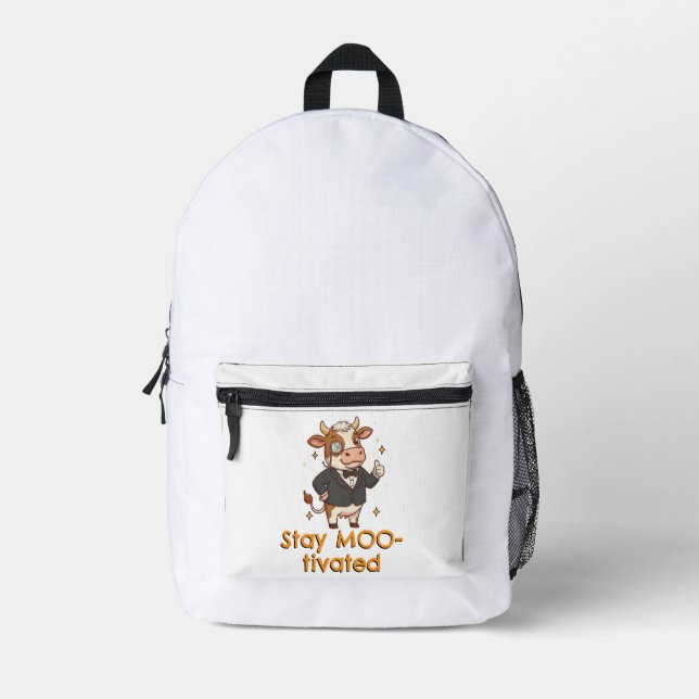 Stay MOO-tivated cow Printed Backpack (Front)