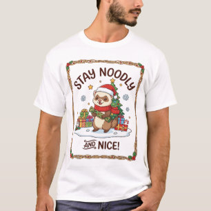 Stay Noodly Nice Ferret Christmas Tree Presents T-Shirt