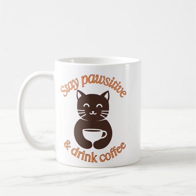 Stay Pawsitive Cat Coffee Design Mug (Left)