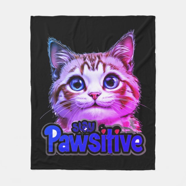 Stay pawsitive cat edition fleece blanket (Front)