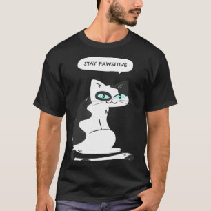 Stay Pawsitive Cat Meme Graphic T-Shirt