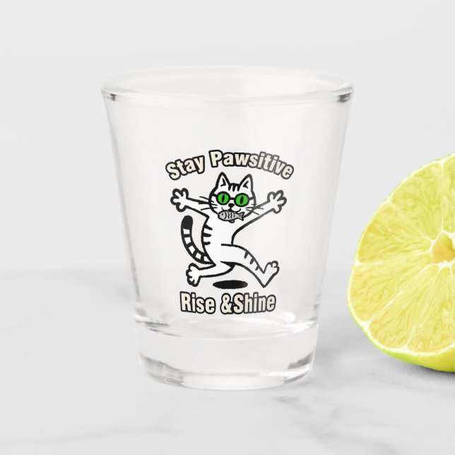 Stay Pawsitive Cat Shot Glass (Front)