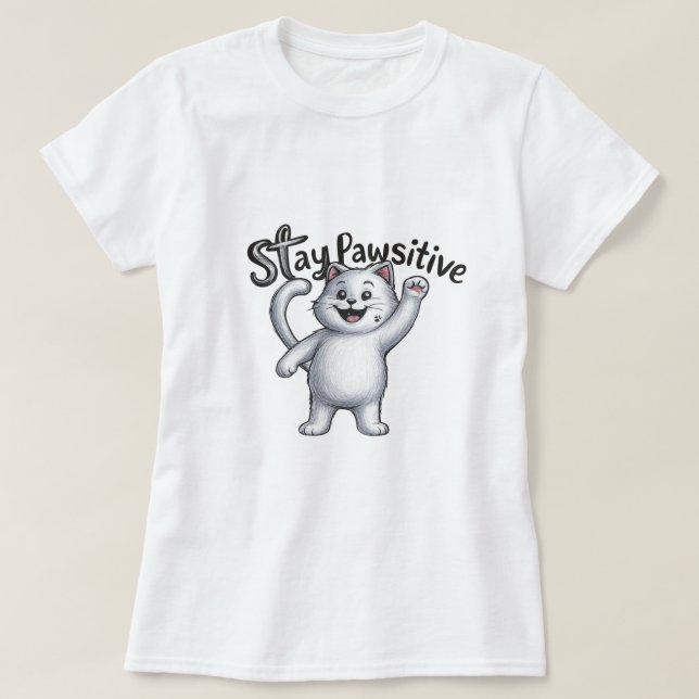 Stay Pawsitive Cat T-Shirt (Design Front)