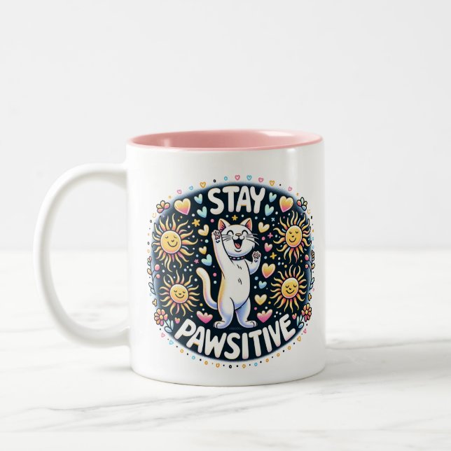 Stay Pawsitive Cat Two-Tone Coffee Mug (Left)