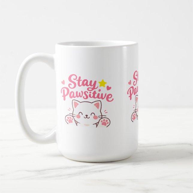 Stay Pawsitive – Cute Cat Motivational Quote Desig Coffee Mug (Left)