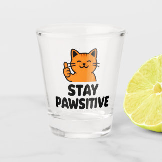 stay pawsitive cute Ginger cat shot Glass