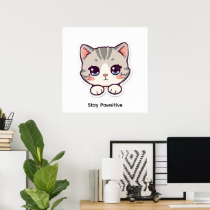Stay Pawsitive   Cute Kawaii Cat Nursery Poster