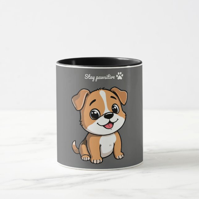 Stay Pawsitive Cute Puppy Dog Coffee Mug (Center)