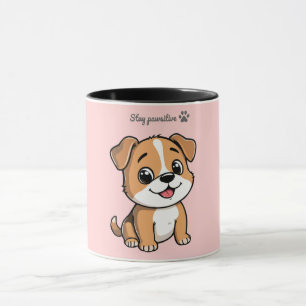 Stay Pawsitive Cute Puppy Mug – Pastel Pink Dog 