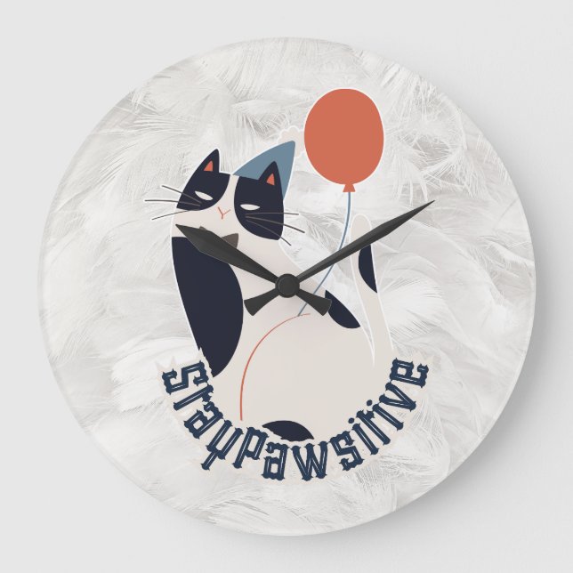 Stay Pawsitive | Dapper Tuxedo Cat Whimsical Acryl Large Clock (Front)